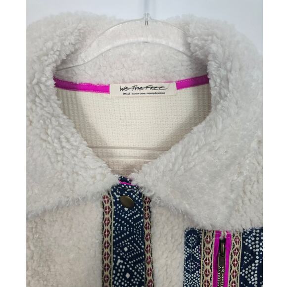We The Free This and That Faux Sherpa and Thermal Shacket Ivory Pattern Trim  S - Picture 3 of 9